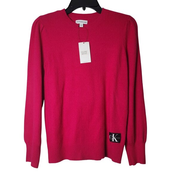 Calvin Klein Jeans Womens Hot Pink Knit Sweater XS Long Sleeve Pullover Nylon Bl - Picture 2 of 12